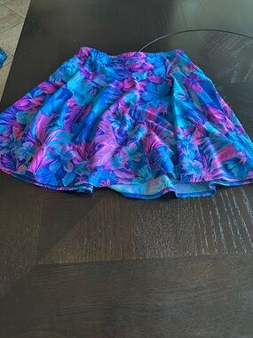 Vibrant Blue & Purple Floral Circle Sparkle Skort